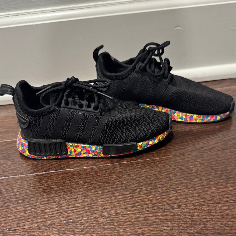 Adidas Kids Black Sneakers with Colorful Sole